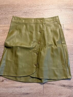 Anthropologie Olive Green Faux Leather Wrap Mini Skirt